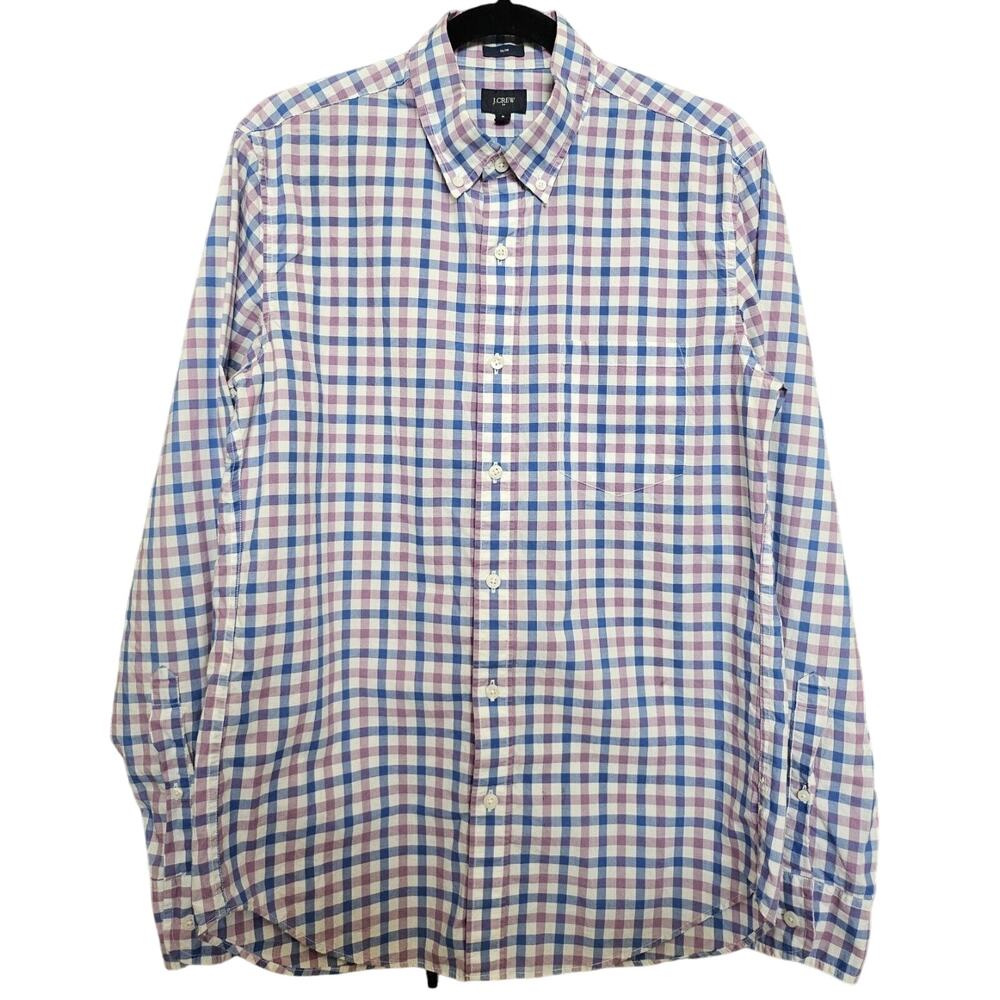 J.Crew Men's Button Down Shirt Sz Medium Slim Blue/Pink/White Plaid Long Sleeve